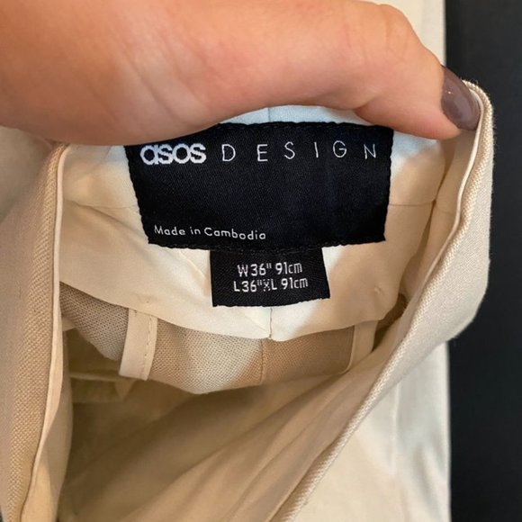 ASOS DESIGN skinny linen mix suit pants in stone (tan color) - Picture 6 of 11